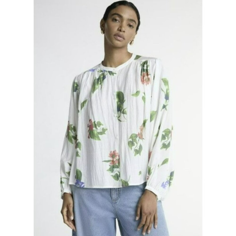 Scoop Womens White Floral Crinkle Gauze Shirt with Blouson Sleeves XXL 20 - Picture 15 of 15